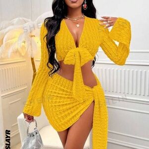 Slayr Tie Front Crop Top & Bodycon Skirt